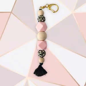 Silicone/Cheetah/wood bead Keychain